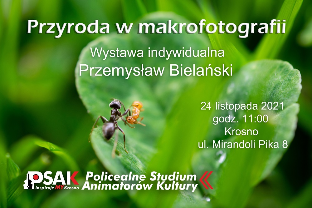 Plakat informujący o wystawie fotograficznej Przemysława Bielańskiego